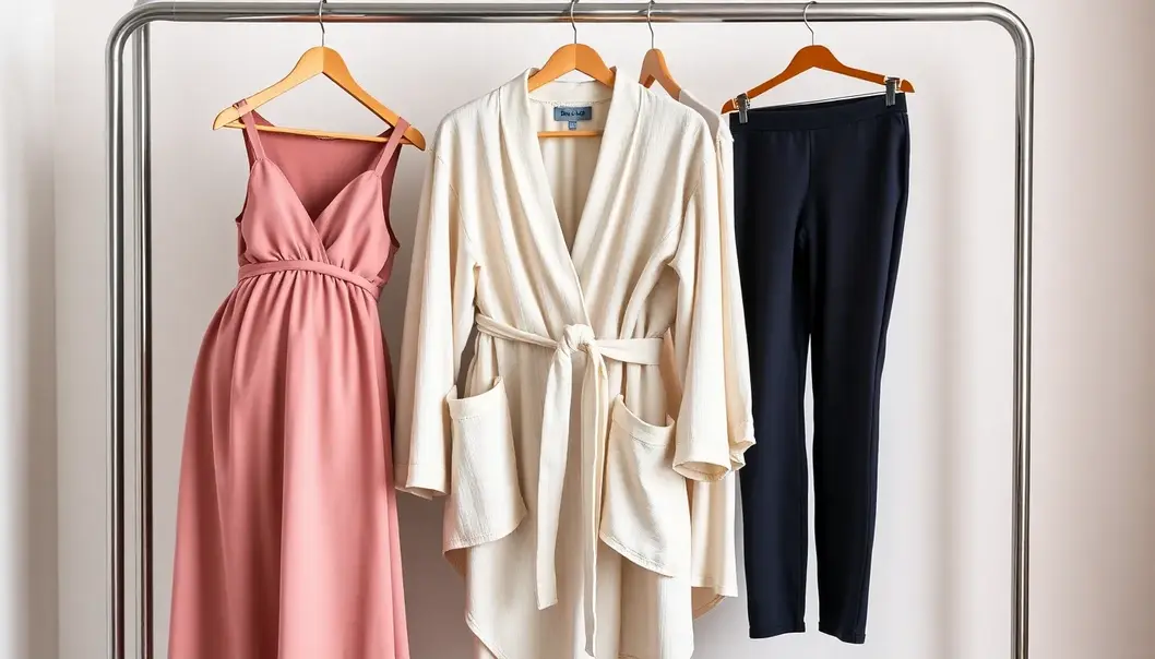 A selection of elegant maternity wear tailored for petite women.